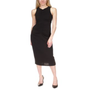 Women’s Ruched Sleeveless Midi Dress – Black